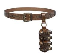 HiiFeuer Medieval Embossed Alchemy Faux Leather Buckle Belt with 4 Cork Vials, Fantasy Wizard Potion Bottles Belt, Brown D, L