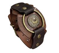 HiiFeuer Medieval Embossed Alchemy Faux Leather Cuff Bracelet, Fantasy Retro Wristband, Wizard Buckle Fastening Cuff Bangle Bracelet (Brown E)