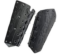 HiiFeuer Medieval Embossed Arm Bracers, Retro Faux Leather Knight Arm Gauntlets, Vintage Arm Guards(Black A)