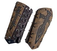 HiiFeuer Medieval Embossed Arm Bracers, Retro Faux Leather Knight Arm Gauntlets, Vintage Arm Guards(Brown B)