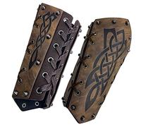 HiiFeuer Medieval Embossed Arm Bracers, Retro Faux Leather Knight Arm Gauntlets, Vintage Arm Guards(Brown A)