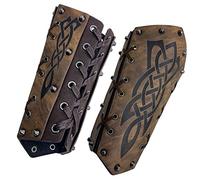 HiiFeuer Medieval Embossed Arm Bracers, Retro Faux Leather Knight Arm Gauntlets, Vintage Arm Guards(Brown A)