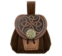 HiiFeuer Medieval Embossed Faux Leather Belt Pouch, Retro Renaissance Portable Belt Bag Coin Purse Dice Bag for LARP Ren Faire(Brown B)