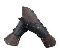 HiiFeuer Medieval Embossed Faux Leather Elf Arm Guards, Fantasy Cosplay Buckle Bracers, Knight Archer Gauntlets for LARP Ren Faire (Dark Brown A)