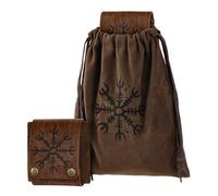 HiiFeuer Medieval Embossed Foraging Bag Belt Pouch, Portable Collapsible Bag Hiking Pouch for Ren Faire (Brown A)