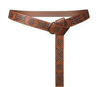 HiiFeuer Medieval Embossed PU Leather O Ring Belt, Retro Renaissance Knight Belt (Brown B)