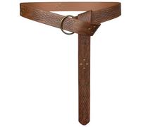 HiiFeuer Medieval Embossed PU Leather O Ring Belt, Retro Renaissance Knight Belt (Brown F)