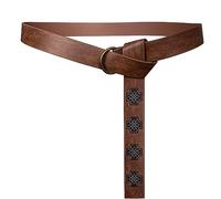 HiiFeuer Medieval Embossed PU Leather O Ring Belt, Retro Renaissance Knight Belt (Dark Brown A)