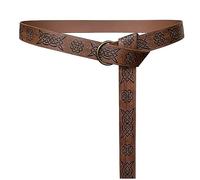 HiiFeuer Medieval Embossed PU Leather O Ring Belt, Retro Renaissance Knight Belt (Dark Brown B)