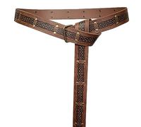 HiiFeuer Medieval Embossed Square Buckle Belt, Retro Middle Ages Faux Leather Mercenary Knight Belt, for LARP Ren Faire (Brown A)