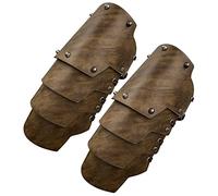 HiiFeuer Medieval Faux Leather 4 Layers Bracers Arm Armor, Middle Ages Mercenary Gauntlets, Costume Knight Archer Arm Guards (Brown A)