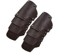 HiiFeuer Medieval Faux Leather 4 Layers Bracers Arm Armor, Middle Ages Mercenary Gauntlets, Costume Knight Archer Arm Guards (Dark Brown A)
