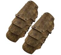 HiiFeuer Medieval Faux Leather 4 Layers Bracers Arm Armor, Middle Ages Mercenary Gauntlets, Costume Knight Archer Arm Guards (Bronze A)