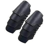 HiiFeuer Medieval Faux Leather 4 Layers Bracers Arm Armor, Middle Ages Mercenary Gauntlets, Costume Knight Archer Arm Guards (Black A)