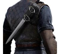 HiiFeuer Medieval Faux Leather Back Sword Frog, Vintage Adjustable Sword Holster, Middle Ages Back Sword Sheath Holster (Black A)