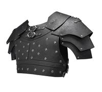 HiiFeuer Medieval Faux Leather Chest Armor, Vintage Pauldron Shoulder Armor Adjustable Mercenary Knight Archer Vest Armour (Black A)