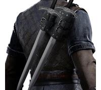 HiiFeuer Medieval Faux Leather Double Back Sword Frog, Mercenary Adjustable Sword Holster, Middle Ages Back Sword Holster (Black A)