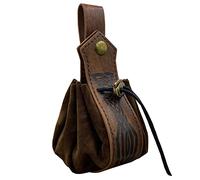 HiiFeuer Medieval Faux Leather Drawstring Pouch, Retro Nordic Portable Coin Purse, Vintage Belt Pouch Dice Bag for LARP Ren Faire(Brown C)