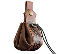 HiiFeuer Medieval Faux Leather Drawstring Pouch, Retro Nordic Portable Coin Purse, Vintage Belt Pouch Dice Bag for LARP Ren Faire(Brown A)