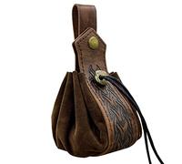 HiiFeuer Medieval Faux Leather Drawstring Pouch, Riveted Belt Coin Dice Bag
