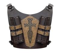 HiiFeuer Medieval Faux Leather Embossed Double Back Sword Frog, Adjustable Renaissance Knight Mercenary Sword Holster (Brown A)