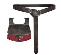 HiiFeuer Medieval Faux Leather Handmade Belt Bag with O Ring Belt, Vintage Knight Belt and Portable Renaissance Belt Pouch Set (Brown B)
