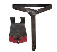 HiiFeuer Medieval Faux Leather Handmade Belt Bag with O Ring, Vintage Knight and Portable Renaissance Pouch Set (Brown A)