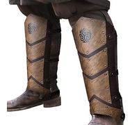 HiiFeuer Medieval Faux Leather Leg Gaiters, Vintage Middle Ages Knight Leg Armor, Mercenary Leg Guards for LARP (Brown A)