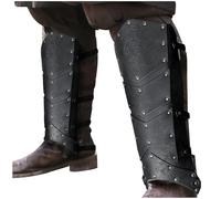 HiiFeuer Medieval Faux Leather Leg Gaiters, Vintage Middle Ages Knight Leg Armor, Mercenary Leg Guards for LARP (Black A)