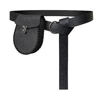 HiiFeuer Medieval Nordic Embossed O-Ring Belt with Faux Leather Pouch for LARP (Black)