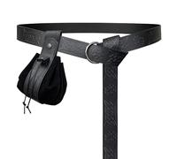 HiiFeuer Medieval O Ring Belt with Retro Nordic Drawstring Pouch, Renaissance Faux Leather Belt and Purse Set for LARP (Black D)