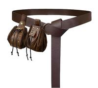 HiiFeuer Medieval O Ring Belt with Vintage Drawstring Pouch and Rivets Belt Bag, Retro Renaissance Faux Leather Coin Purse Set for Ren Faire (Brown D)