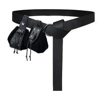 HiiFeuer Medieval O Ring Belt with Vintage Medieval Drawstring Pouch and Rivets Belt Bag, Retro Renaissance Faux Leather Belt and Coin Purse Set for Ren Faire (Black D)