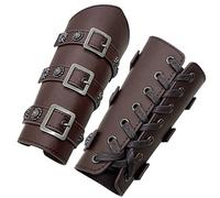 HiiFeuer Medieval PU Leather Buckle Arm Bracers, Knight LARP Retro Renaissance Arm Guards, One Size One Pair (Dark Brown)
