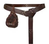 HiiFeuer Medieval Rivets Belt with Portable Phoenix Drawstring Pouch, Retro Renaissance Faux Leather Belt and Purse Set for LARP (Brown A)