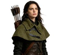 HiiFeuer Medieval Short Cloak Adjustable Shoulder Capelet, Renaissance Short Shawl Vintage Costume Cape for Ren Faire Cosplay (Green A)