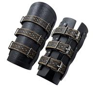 HiiFeuer Medieval Vintage Faux Leather Bracers, Retro Buckle Fastening Mercenary Arm Guards, Costume Knight Gauntlets (Black A)