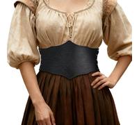 HiiFeuer Medieval Women Faux Leather Corset Belt, Renaissance Underbust Corset Adjustable Wide Waist Cincher for Ren Faire (Black B)