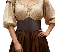 HiiFeuer Medieval Women Faux Leather Corset Belt, Renaissance Underbust Corset Adjustable Wide Waist Cincher for Ren Faire (Dark Brown A)