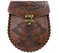 HiiFeuer Nordic Embossed Belt Bag, Retro Medieval Faux Leather Side Pack, Vintage Portable Belt Pouch for LARP Ren Faire (Axe)