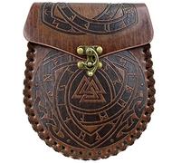 HiiFeuer Nordic Embossed Belt Bag, Retro Medieval Faux Leather Side Pack, Vintage Portable Belt Pouch For LARP Ren Faire (Odin)