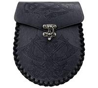 HiiFeuer Nordic Embossed Belt Bag, Retro Medieval Faux Leather Side Pack, Vintage Portable Belt Pouch for LARP Ren Faire (Axe Black)