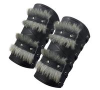 HiiFeuer Nordic Viking Barbarian Arm Guards, Medieval Artificial Fur Gauntlets, Vintage Faux Leather Bracers for LARP (Black A)