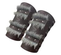 HiiFeuer Nordic Viking Barbarian Arm Guards, Medieval Artificial Fur Gauntlets, Vintage Faux Leather Bracers for LARP (Brown A)