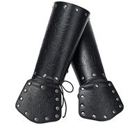 HiiFeuer Viking Bracer Embossed Fenrir Mjolnir Faux Leather Arm Armor, Medieval PU Leather Arm Bracers for LARP (Black)