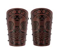 HiiFeuer Viking Bracer Embossed Fenrir Mjolnir Faux Leather Arm Armor, Medieval PU Leather Arm Bracers for LARP (Brown)