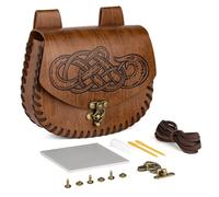HiiFeuer Viking Craft Kits Belt Bag, Vintage DIY Kits Medieval Faux Leather Side Pack, Portable Belt Pouch for Ren Faire (Brown A)