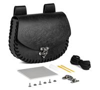 HiiFeuer Viking Craft Kits Belt Bag, Vintage DIY Kits Medieval Faux Leather Side Pack, Portable Belt Pouch for Ren Faire (Black A)