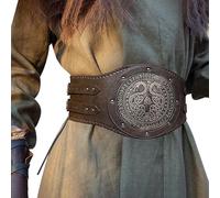 HiiFeuer Viking Embossed Double Dragon Waist Armor, Vintage Norse Faux Leather Wide Belt, Medieval Mercenary Corset Belt for LARP Costume (Brown A)
