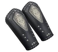 HiiFeuer Viking Embossed Dragon Faux Leather Arm Guards, Medieval Vintage Mercenary Arm Bracers, Retro Knight Gauntlets (Black A)